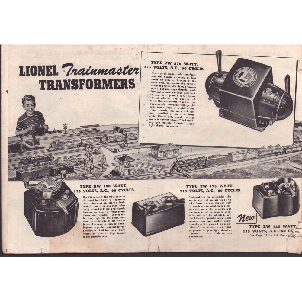 Vintage 1955 Lionel Accessory Catalog Model Train Magne-Traction Transformers - Picture 2 of 2